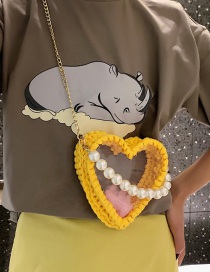 Fashion Yellow Woven Heart Shaped Transparent Pearl Handbag Shoulder Crossbody Bag