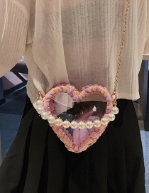 Fashion Pink Woven Heart Shaped Transparent Pearl Handbag Shoulder Crossbody Bag