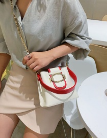 Fashion Creamy-white Contrast Belt Buckle Hand Strap Shoulder Messenger Bag