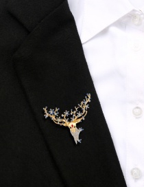 Fashion Blue Alloy Diamond Christmas Deer Brooch