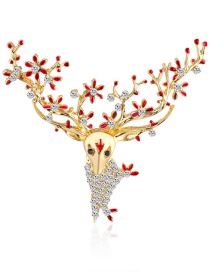 Fashion Red Alloy Diamond Christmas Deer Brooch