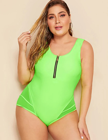 Fashion Fluorescent Green Zipper One-piece Swimsuit