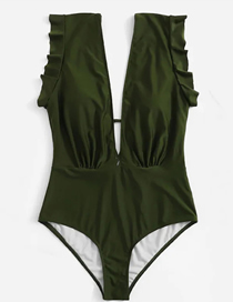 Fashion Army Green V-neck One-piece Swimsuit