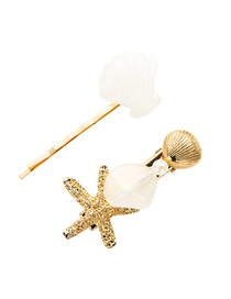 Fashion Creamy-white Alloy Resin Starfish Shell Hairpin Two-piece