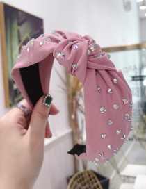 Fashion Pink Cloth Hot Drilling Knotted Wide-brimmed Headband