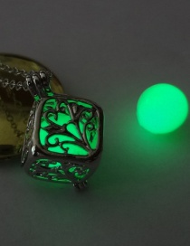 Fashion White K+ Green Luminous Hollow Square Life Tree Luminous Pearl Phase Box Necklace
