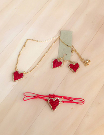 Fashion Red Stainless Steel Love Heart Bracelet Necklace Set