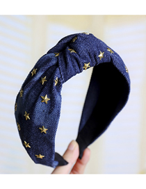 Fashion Dark Blue Tie Dyed Hot Diamond Star Headband Denim Hot Drilling Star Headband