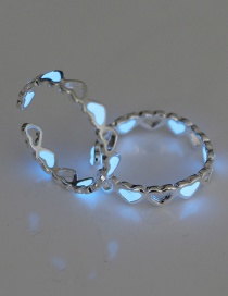 Fashion Silver + Sky Blue Hollow Love Light Adjustable Ring