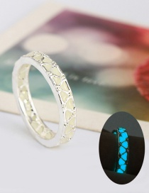 Fashion Blue And Green Luminous Luminous Water Cube Plated  Silver Enamel Hollow Ring