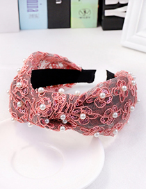 Fashion Rose Red Lace Pearl Headband Pearl Lace Fabric Headband