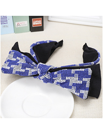 Fashion Royal Blue Double Bow Headband Fabric Color Double-layer Large Bow Wide-brimmed Headband