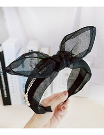 Fashion Black Mesh With Diamonds Rabbit Ears Headband Lace Silk Gauze With Diamond Pearl Bow Rabbit Ears Headband