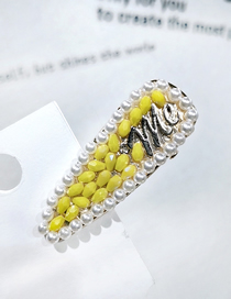 Fashion Yellow Rhinestone Pearl Drop Shaped Duckbill Clip Full Diamond Pearl Hair Duckbill Clip