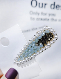 Fashion Blue Rhinestone Pearl Drop-shaped Duckbill Clip Full Diamond Pearl Hair Duckbill Clip