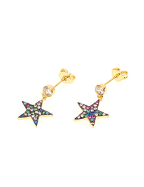 Fashion Black Color Pentagram Micro-inlaid Colored Zircon Earrings
