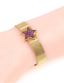 Fashion Rose Red Micro-inlaid Diamond Five-pointed Star Stainless Steel Mesh Strap Bracelet