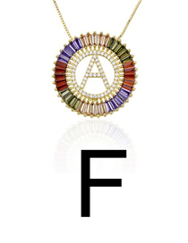 Fashion F Gold Colorful English Alphabet Gold-plated Round Zircon Necklace
