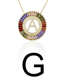 Fashion G Gold Colorful English Alphabet Gold-plated Round Zircon Necklace