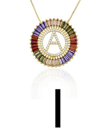 Fashion I Gold Colorful English Alphabet Gold-plated Round Zircon Necklace