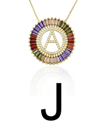Fashion J Gold Colorful English Alphabet Gold-plated Round Zircon Necklace