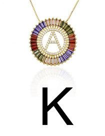 Fashion K Gold Colorful English Alphabet Gold-plated Round Zircon Necklace