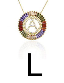Fashion L Gold Colorful English Alphabet Gold-plated Round Zircon Necklace