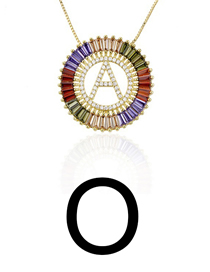 Fashion O Gold Colorful English Alphabet Gold-plated Round Zircon Necklace