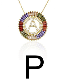 Fashion P Gold Colorful English Alphabet Gold-plated Round Zircon Necklace