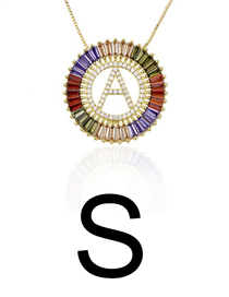 Fashion S Gold Colorful English Alphabet Gold-plated Round Zircon Necklace