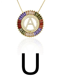 Fashion U Gold Colorful English Alphabet Gold-plated Round Zircon Necklace