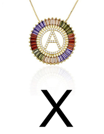 Fashion X Gold Colorful English Alphabet Gold-plated Round Zircon Necklace