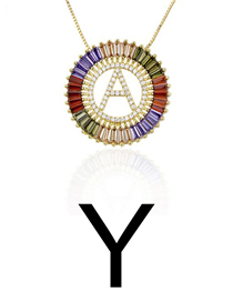 Fashion Y Gold Colorful English Alphabet Gold-plated Round Zircon Necklace