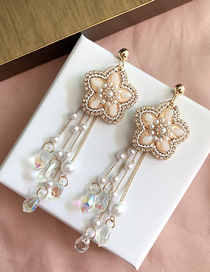 Gem Flower Bright Diamond Crystal Pearl Tassel Stud Pendientes