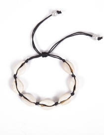 Fashion Black Line Shell Bracelet Pearl Geometric Braided Shell Line Adjusting Buckle Necklace Set