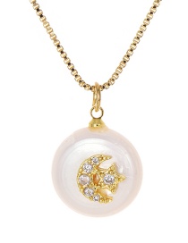 Fashion Gold Copper-studded Zircon Crescent Pearl Necklace