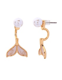 Fashion Drip Fish Tail Gold Crystal Diamond Drop Pearl Earrings