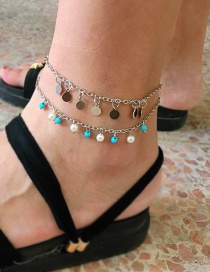 Fashion Silver Geometric Alloy Chain Rice Beads Round Multi-layered Anklet