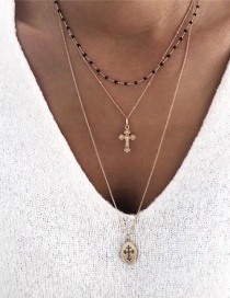 Fashion Gold Alloy Geometry Drops Cross Multilayer Necklace