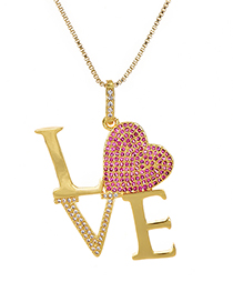 Fashion Gold Copper Inlaid Zircon Love Letter Love Necklace