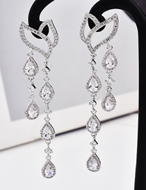 Fashion Silver  Silver Needle Leaves Water Droplets Micro-inlaid Zircon Earrings