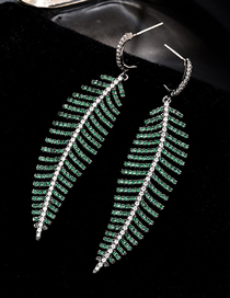 Fashion Green  Silver Pin Micro-inlaid Zircon Leaf Earrings