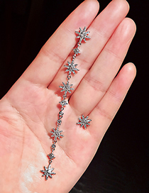 Fashion Silver  Silver Needle Eight-pointed Star Micro-inlaid Zircon Tassel Asymmetrical Earrings