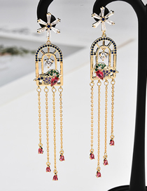 Fashion Gold  Silver Needle Drop Zircon Birdcage Tassel Earrings