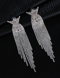 Fashion Silver + White Diamond Claw Chain Studded Tassel Earrings