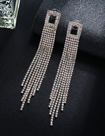 Fashion Gold + White Diamond Claw Chain Full Of Tassel Earrings