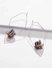 Fashion Black Copper Wire Geometric Arrow Natural Crystal Tooth Stone Woven Earrings