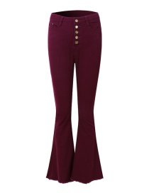 Fashion Wine Red High-waist Single-breasted Flared Pants