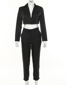 Fashion Black Short Small Suit Mid-rise Cropped Pants Suit