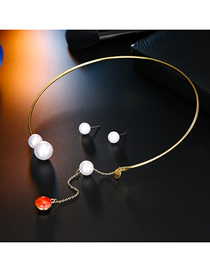 Fashion Red Round Pearl Open Pearl Stud Earrings Set